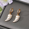Gold Tone Colorful Enamel Horn Charm Huggie Drop Earrings view 6
