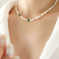 Freshwater Pearl Necklace Green Beads Gold Toggle Clasp view 6