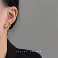 Gold Tone Champagne Stone Flower And Clear Round Stud Earrings view 2