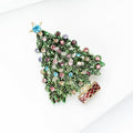 Green Enamel Christmas Tree Brooch Multicolor Rhinestones Star view 3