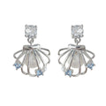 Silver Tone Square Stone Top White Shell Fan Drop Earrings view 5