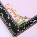 Crystal Lock and Key Handbag Keychain with Gold Tone Hardware view 3