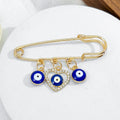 Gold-Tone Evil Eye Safety Pin Brooch with Charm Dangles view 8