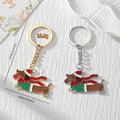 Christmas Dachshund Enamel Keychains Gold Silver Tones view 4
