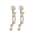 White Floral Pearl Tassel Drop Earrings With Decorative Details view 5