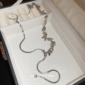 Silver Leaf Sequin Choker Long Snake Chain Drop Tassel view 2