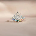 White Gold Tone Lotus Multicolor Crystal Ring Sizes 6-10 view 2