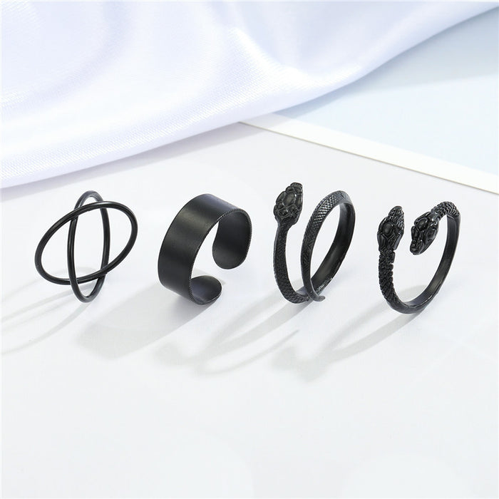 Black Adjustable Open Rings in Four Plain and Snake-Inspired Designs