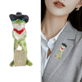 Green Frog Brooch with Black Hat Red Bow and Gold Tone Details view 3