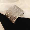 Layered Fine Wire Wide Cuff With Clear Crystals In Silver Or Gold Tone view 6