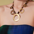 Gold Hammered Charm Silk Scarf Necklaces Starfish Circles Pearls view 1