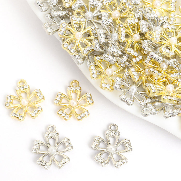 Rhinestone Five Petal Flower Charms in Gold and Silver Tones