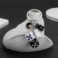 Black White Dice Bear and Moon Resin Metal Keychain view 1