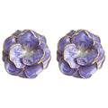 Gold Tone Purple Layered Camellia Flower Stud Earrings For Women view 5
