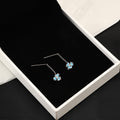 Blue Iris Flower Silver Tone Long Threader Earrings view 2