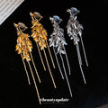 Wheat Leaf And Chain Tassel Clip On Earrings In Two Tones view 4