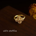 Gold Tone Open Adjustable Clover Knot Ring Pavé Border view 4
