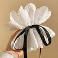 White Eyelet Flower Hair Claw Clips Pearl Black Ribbon view 4