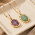 Stainless Steel Oval Stone Pendant Satellite Chain Necklace view 4