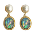 Gold-Tone Pearl Stud Oval Abalone Shell Drop Earrings view 5
