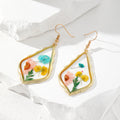 Gold Tone Geometric Pressed Flower Resin Hook Earrings view 2