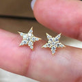 Crystal Star Stud Earrings in Gold Tone with Clear Crystal Details view 1