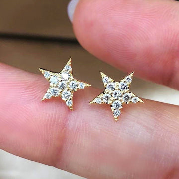 Crystal Star Stud Earrings in Gold Tone with Clear Crystal Details