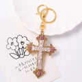 Gold Tone Enamel Floral Cross Keychain With Rhinestones view 7