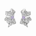 Silver Liquid Flower Stud Earrings Purple Center Crystal view 5