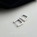 Silver Square Hollow Geometric Huggie Hoop Earrings view 4
