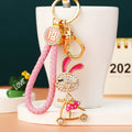 Jeweled Scooter Rabbit Keychains in Four Colors with Plain and Braided Loops view 9