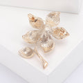 Pearl and Crystal Five Petal Flower Brooch in Two Metal Tones view 4