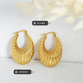 Gold U-Shaped Ribbed Hollow Statement Hoop Earrings view 2