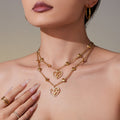 Gold Heart Station Chain Necklace Open Pendant Zircon view 4