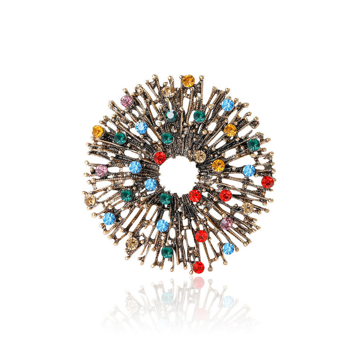 Radiating Open Ring Brooch With Random Mixed Color Rhinestones