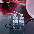 Silver Tone Square Clear Stone Leverback Drop Earrings view 2