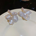 Pastel Shell Petal Drop Earrings with Crystal Bar Studs view 6