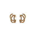 Gold Tone Layered C Shape Crystal Stud Earrings with Polished Metal Accents view 5