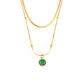 Gold Herringbone Chain And Green Glass Stone Pendant Necklaces view 5