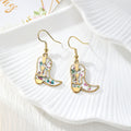 Gold Tone Cowboy Boot Pressed Flower Drop Earrings in Six Designs view 5
