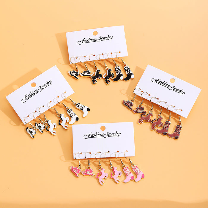 Six Pair Western Hat Horse and Boot Hook Earring Sets
