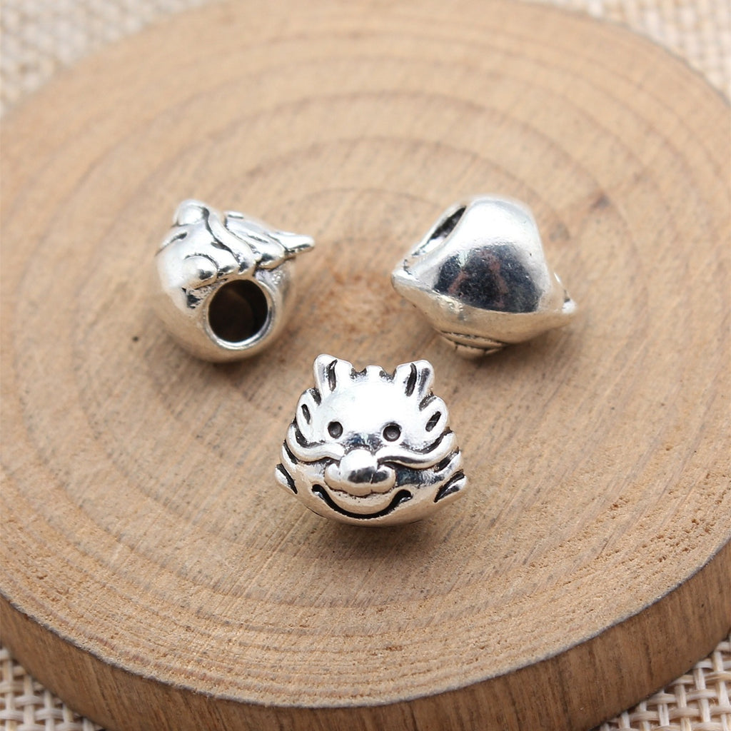 13x11x11mm 3.5g Antique Silver Zinc Alloy Dragon Head Through Hole Beads for Vintage Chinese Style Jewelry Making