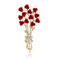 Red Enamel Rose Bouquet Brooch with Gold Tone Stems view 5