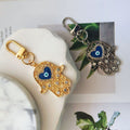 Hamsa Hand Evil Eye Keychain Rhinestone Heart 2 Tones view 2