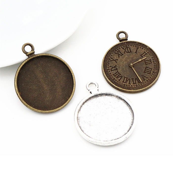 Clock Face Round Pendant Bezel Trays in Two Finishes