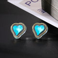 Gold Tone Chunky Faceted Heart and Square Stud Earrings view 3
