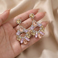 Pink Clear Stone Floral Wreath Statement Stud Earrings view 2