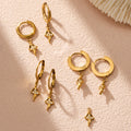 Gold Girl Charm Dangle Hoop Earrings Clear Crystal Accents view 2