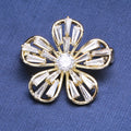 Gold Five-Petal Flower Brooch Clear Baguette Zircon view 1