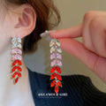Green Ombre Crystal Leaf Cascade Drop Earrings Jewelry view 4